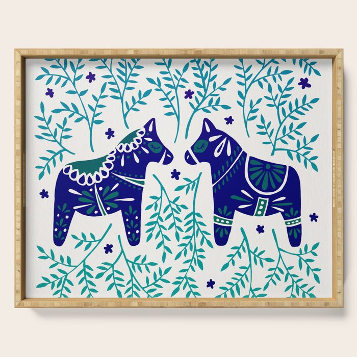 Swedish Dala Horses - Navy & Blue Palette Serving Tray Gallery Image 1