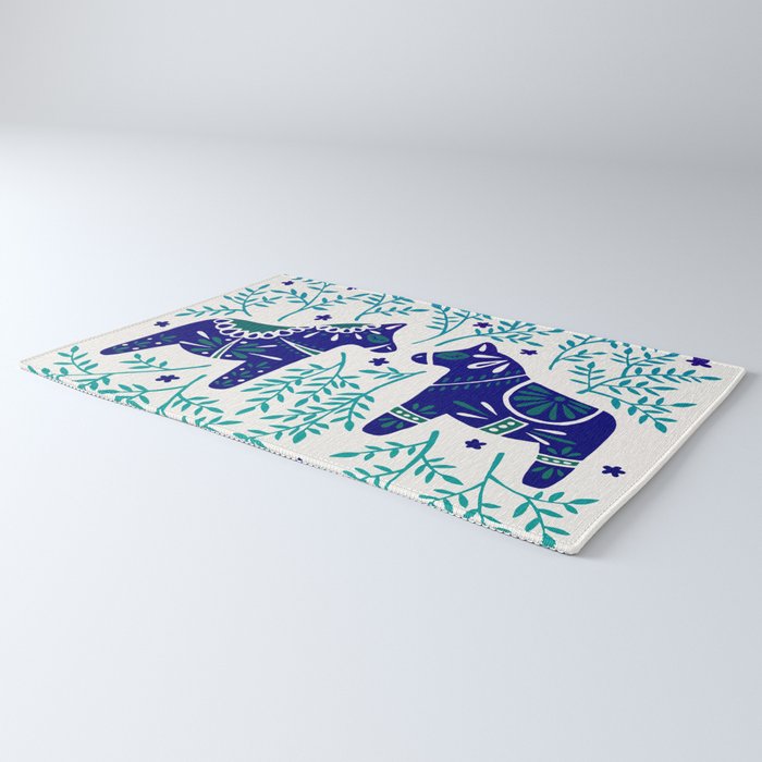 Swedish Dala Horses - Navy & Blue Palette Rug Gallery Image 3