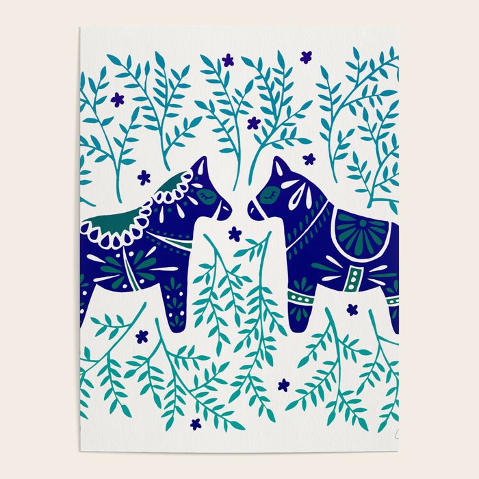 Swedish Dala Horses - Navy & Blue Palette Poster Gallery Image 4