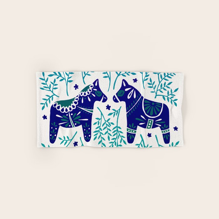 Swedish Dala Horses - Navy & Blue Palette Bath Towel Gallery Image 1