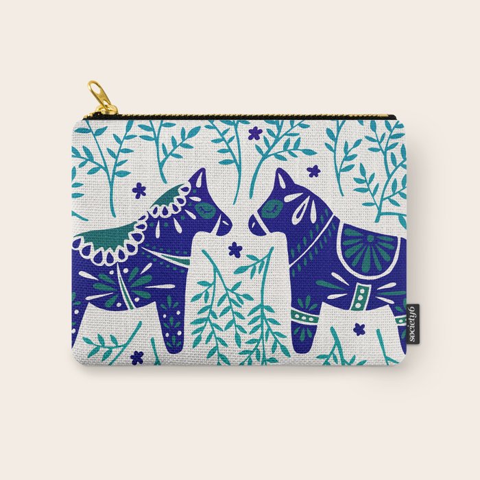 Swedish Dala Horses - Navy & Blue Palette Carry All Pouch Gallery Image 1