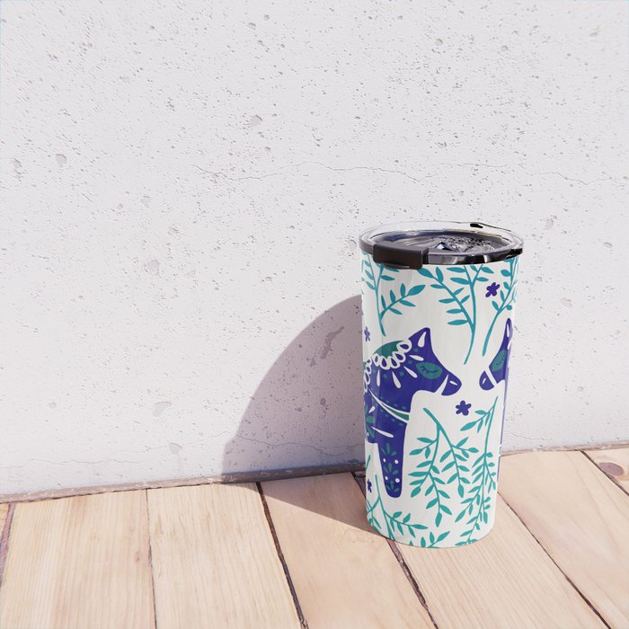 Swedish Dala Horses - Navy & Blue Palette Travel Mug Gallery Image 4