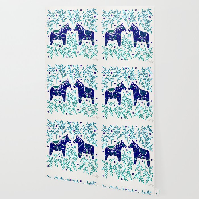 Swedish Dala Horses - Navy & Blue Palette Wallpaper Gallery Image 2