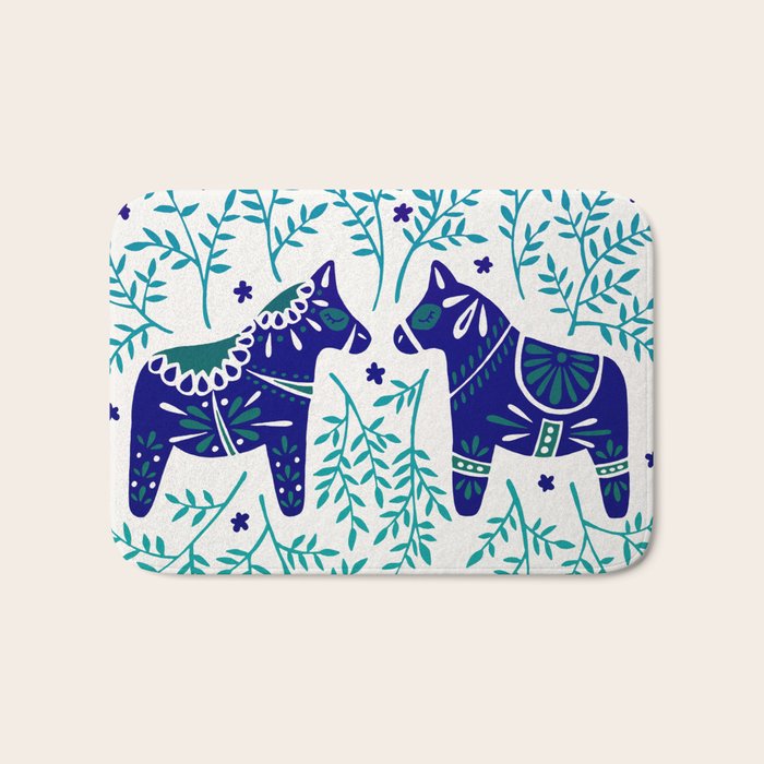 Swedish Dala Horses - Navy & Blue Palette Bath Mat Gallery Image 1