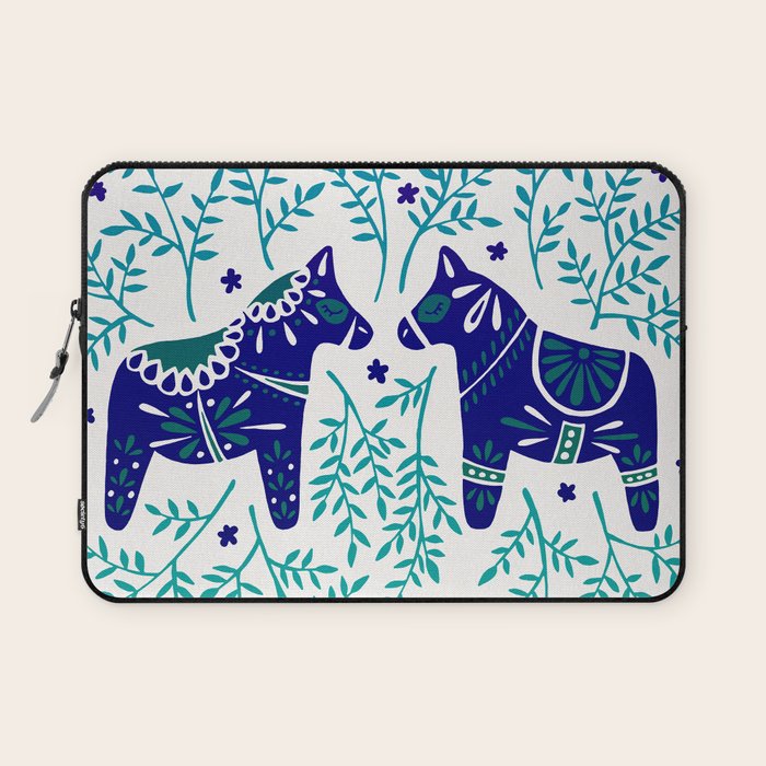 Swedish Dala Horses - Navy & Blue Palette Laptop Sleeve Gallery Image 1