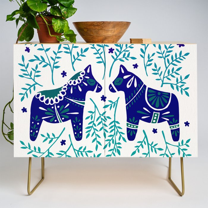 Swedish Dala Horses - Navy & Blue Palette Credenza Gallery Image 1