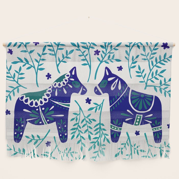 Swedish Dala Horses - Navy & Blue Palette Wall Hanging Gallery Image 1