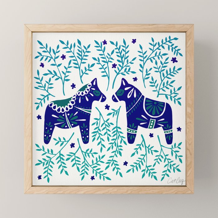 Swedish Dala Horses - Navy & Blue Palette Mini Art Print Gallery Image 1