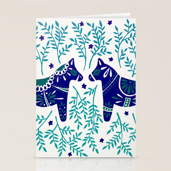 Swedish Dala Horses - Navy & Blue Palette Stationery Card Gallery Image 2
