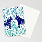 Swedish Dala Horses - Navy & Blue Palette Stationery Card Gallery Image 2