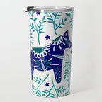 Swedish Dala Horses - Navy & Blue Palette Travel Mug Gallery Image 3