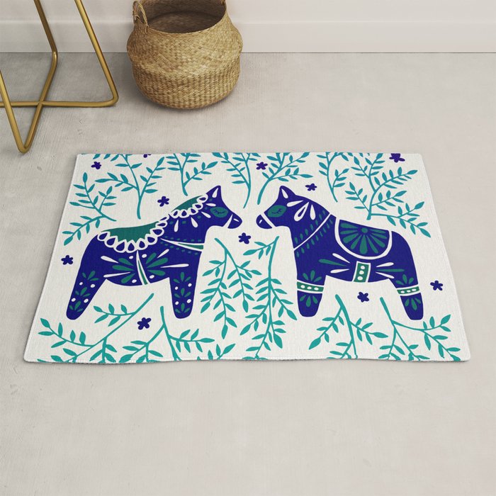 Swedish Dala Horses - Navy & Blue Palette Rug Gallery Image 1