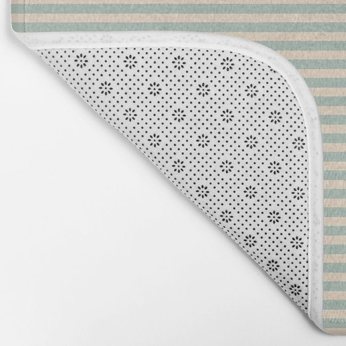 Ultra Fine Stripes Vertical Minimalist Pattern in Light Celadon Blue Green and Cream Bath Mat Gallery Image 2