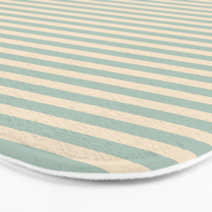 Ultra Fine Stripes Vertical Minimalist Pattern in Light Celadon Blue Green and Cream Bath Mat Gallery Image 3
