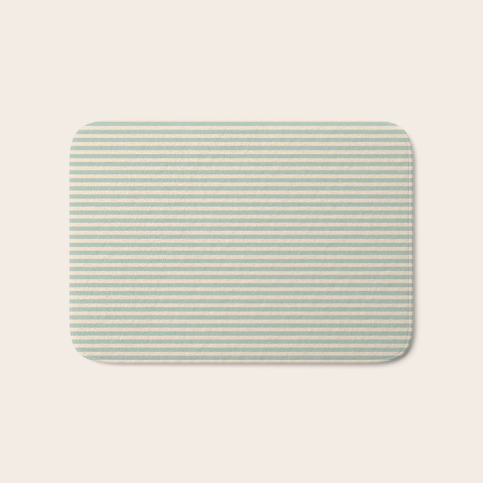 Ultra Fine Stripes Vertical Minimalist Pattern in Light Celadon Blue Green and Cream Bath Mat Gallery Image 1