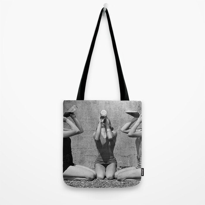 What the girls drink when the guys aren't looking - three girlfriends drinking at the beach black and white photograph Tote Bag Gallery Image 2