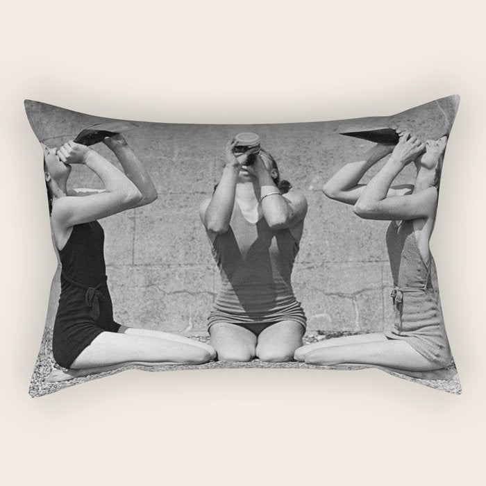 What the girls drink when the guys aren't looking - three girlfriends drinking at the beach black and white photograph Rectangular Pillow Gallery Image 2