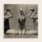 What the girls drink when the guys aren't looking - three girlfriends drinking at the beach black and white photograph Wood Wall Art Gallery Image 1