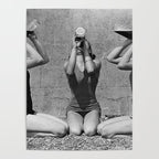 What the girls drink when the guys aren't looking - three girlfriends drinking at the beach black and white photograph Poster Gallery Image 4