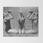 What the girls drink when the guys aren't looking - three girlfriends drinking at the beach black and white photograph Throw Blanket Gallery Image 2