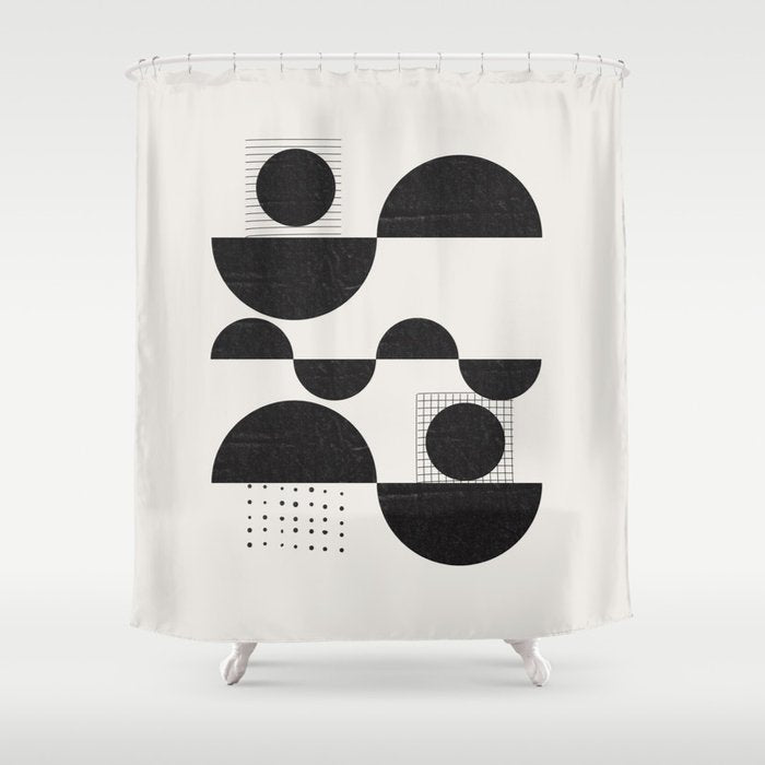 Black And White Bauhaus Abstract Shower Curtain Gallery Image 1