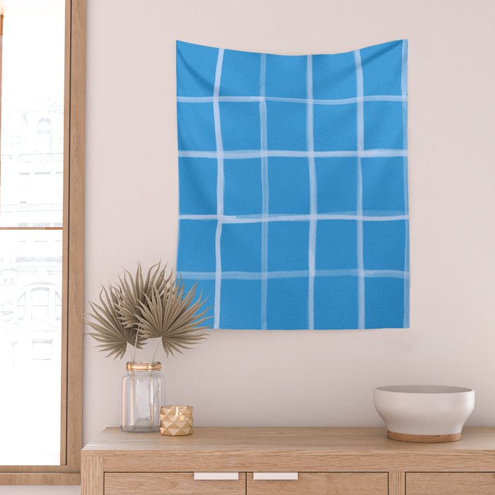 Abstract Tennis Net Pattern in Sky Blue Wall Tapestry Gallery Image 2