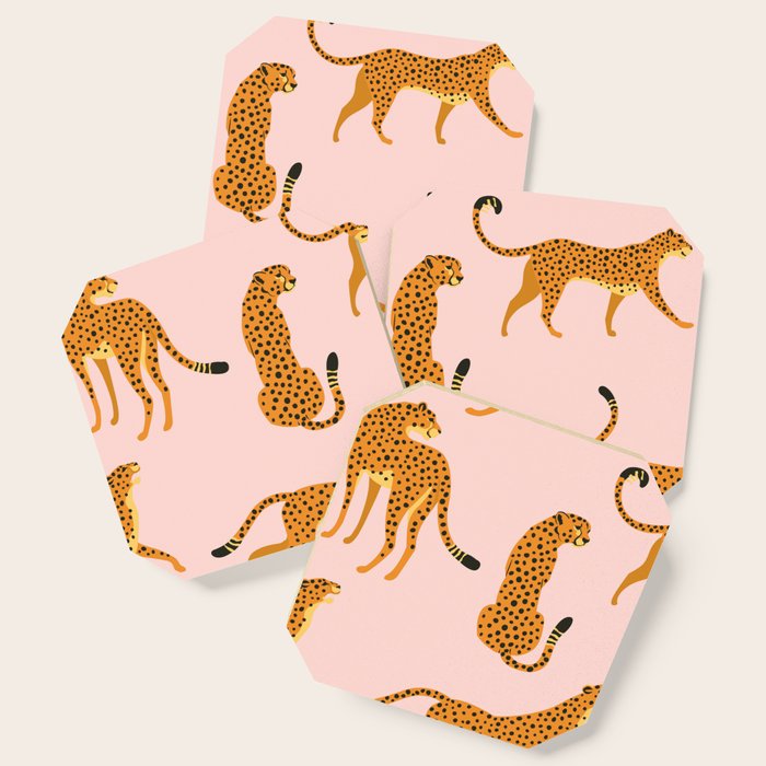 Leopard jaguar pink memphis pattern Coaster Gallery Image 1