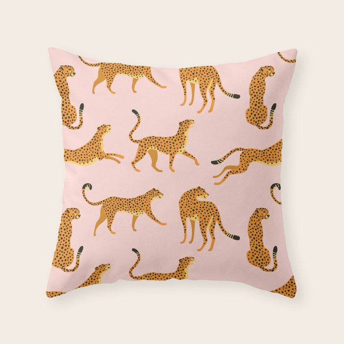 Leopard jaguar pink memphis pattern Throw Pillow