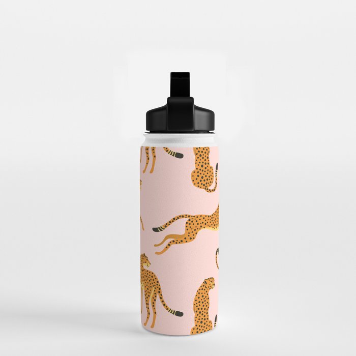 Leopard jaguar pink memphis pattern Water Bottle Gallery Image 2