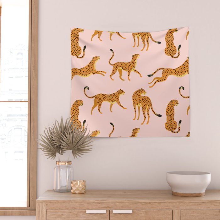 Leopard jaguar pink memphis pattern Wall Tapestry Gallery Image 2