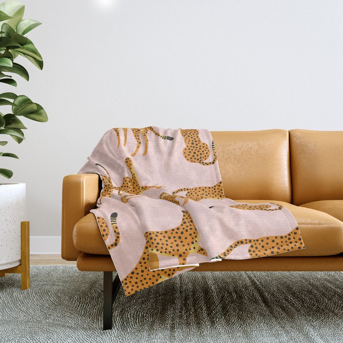 Leopard jaguar pink memphis pattern Throw Blanket Gallery Image 1