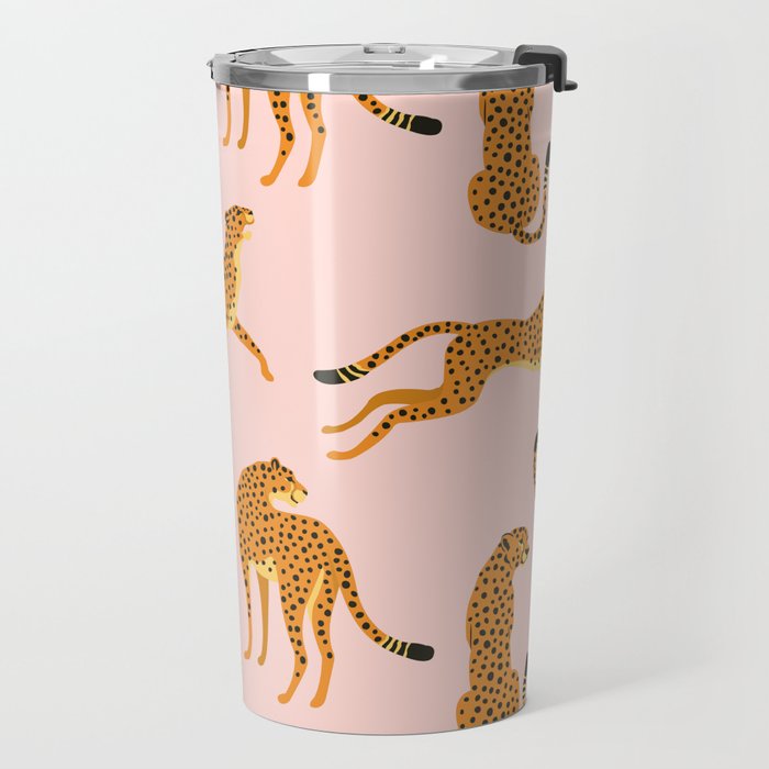Leopard jaguar pink memphis pattern Travel Mug Gallery Image 2