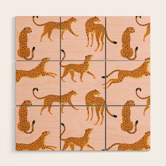Leopard jaguar pink memphis pattern Wood Wall Art Gallery Image 1