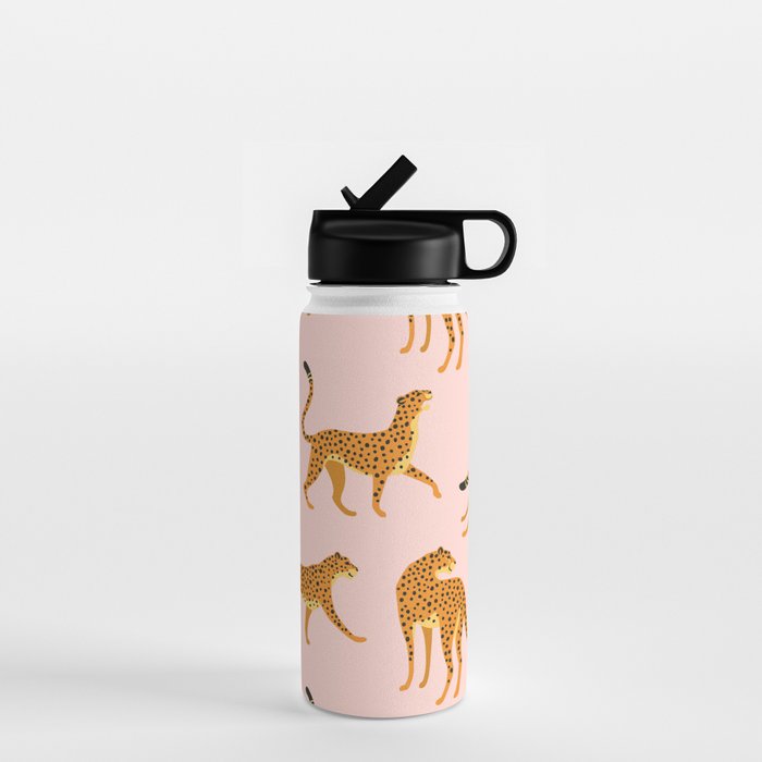 Leopard jaguar pink memphis pattern Water Bottle Gallery Image 1