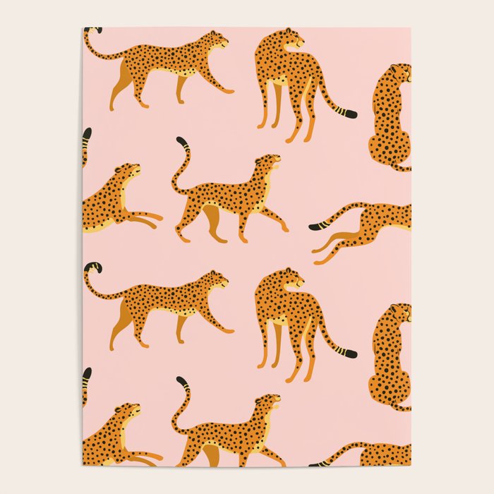 Leopard jaguar pink memphis pattern Poster Gallery Image 1