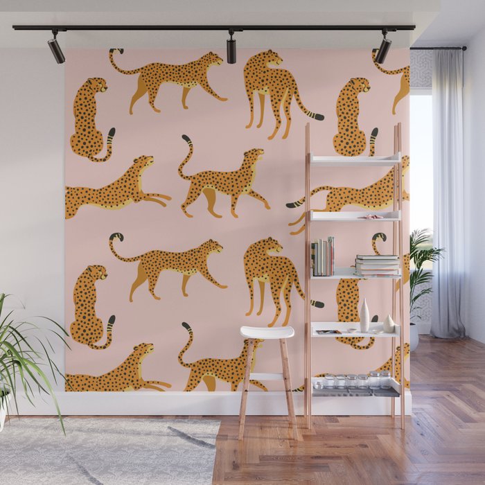 Leopard jaguar pink memphis pattern Wall Mural Gallery Image 1