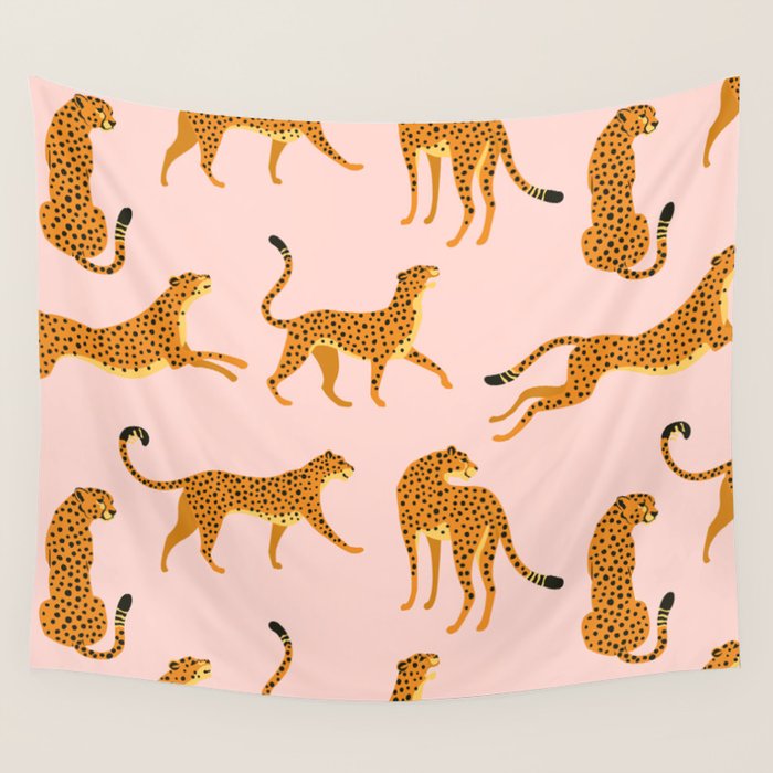 Leopard jaguar pink memphis pattern Wall Tapestry Gallery Image 4