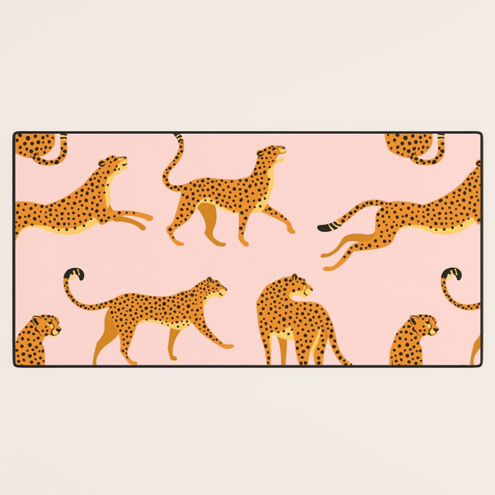 Leopard jaguar pink memphis pattern Desk Mat Gallery Image 3