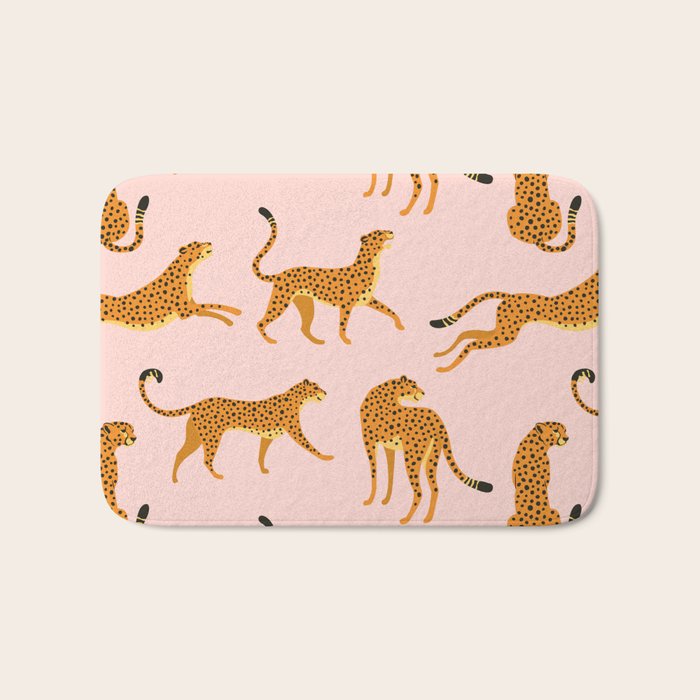 Leopard jaguar pink memphis pattern Bath Mat Gallery Image 1