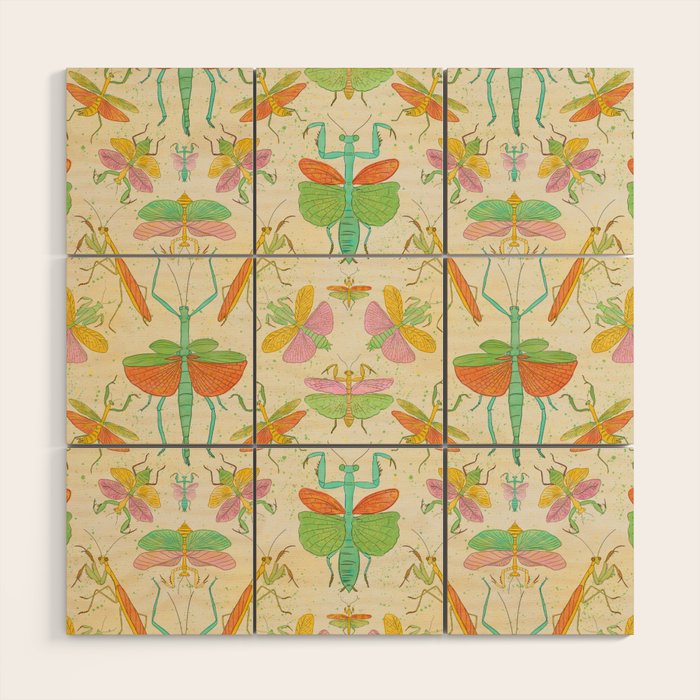 Whimsical Praying Mantis Retro Colors  Wood Wall Art Gallery Image 1