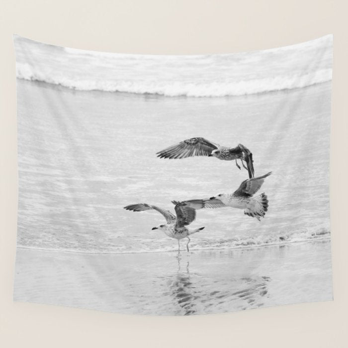 Seagulls Beach Ocean Wall Tapestry Gallery Image 1