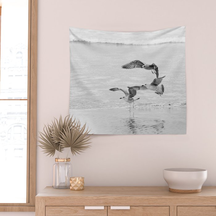 Seagulls Beach Ocean Wall Tapestry Gallery Image 2