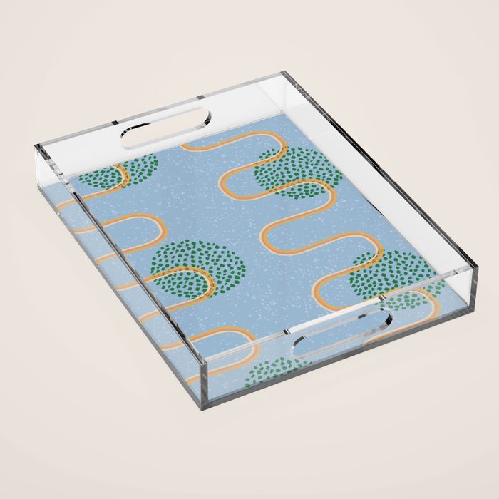 Abstract Fields in Blue-Grey & Green Acrylic Tray Gallery Image 1