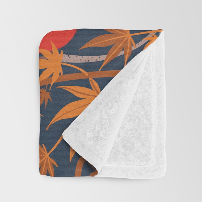 Red panda blending with the foliage // navy background red cozy animals fog brown taupe tree branches orange acer leaves Throw Blanket Gallery Image 3