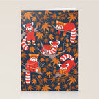 Red panda blending with the foliage // navy background red cozy animals fog brown taupe tree branches orange acer leaves Stationery Card Gallery Image 2