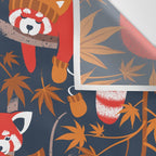 Red panda blending with the foliage // navy background red cozy animals fog brown taupe tree branches orange acer leaves Wall Tapestry Gallery Image 3