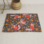 Red panda blending with the foliage // navy background red cozy animals fog brown taupe tree branches orange acer leaves Rug Gallery Image 1