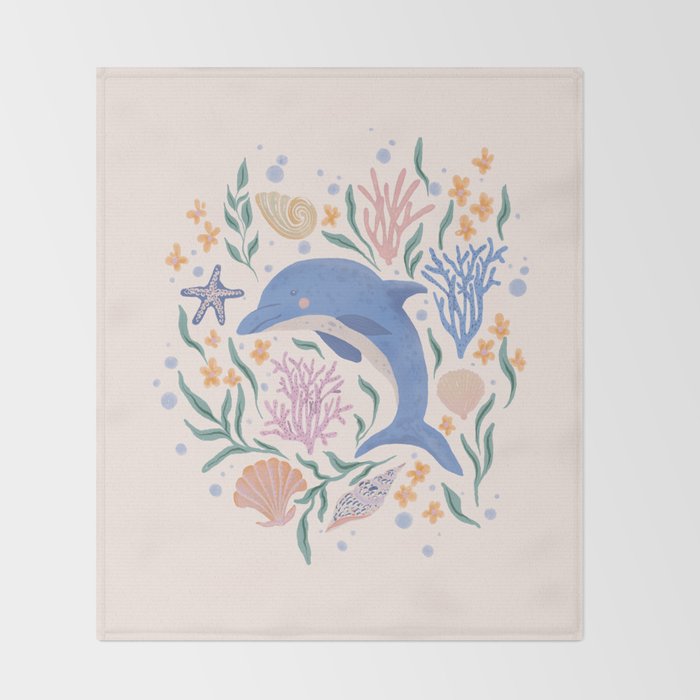 Playful Dolphin and Coral Reef Throw Blanket Gallery Image 2