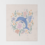 Playful Dolphin and Coral Reef Throw Blanket Gallery Image 2