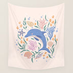 Playful Dolphin and Coral Reef Wall Tapestry Gallery Image 4